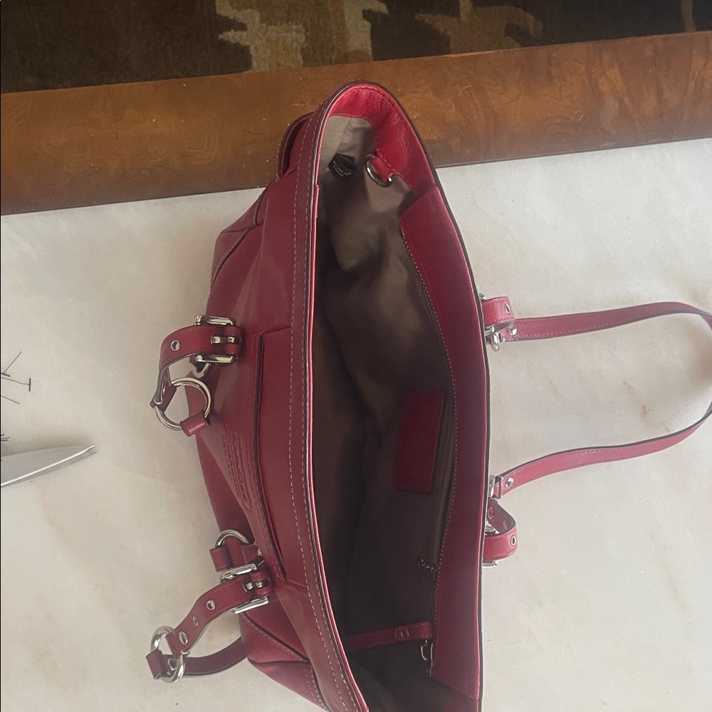 Coach Red Leather Shoulder Bag with Silver Hardware - Picture 4 of 6